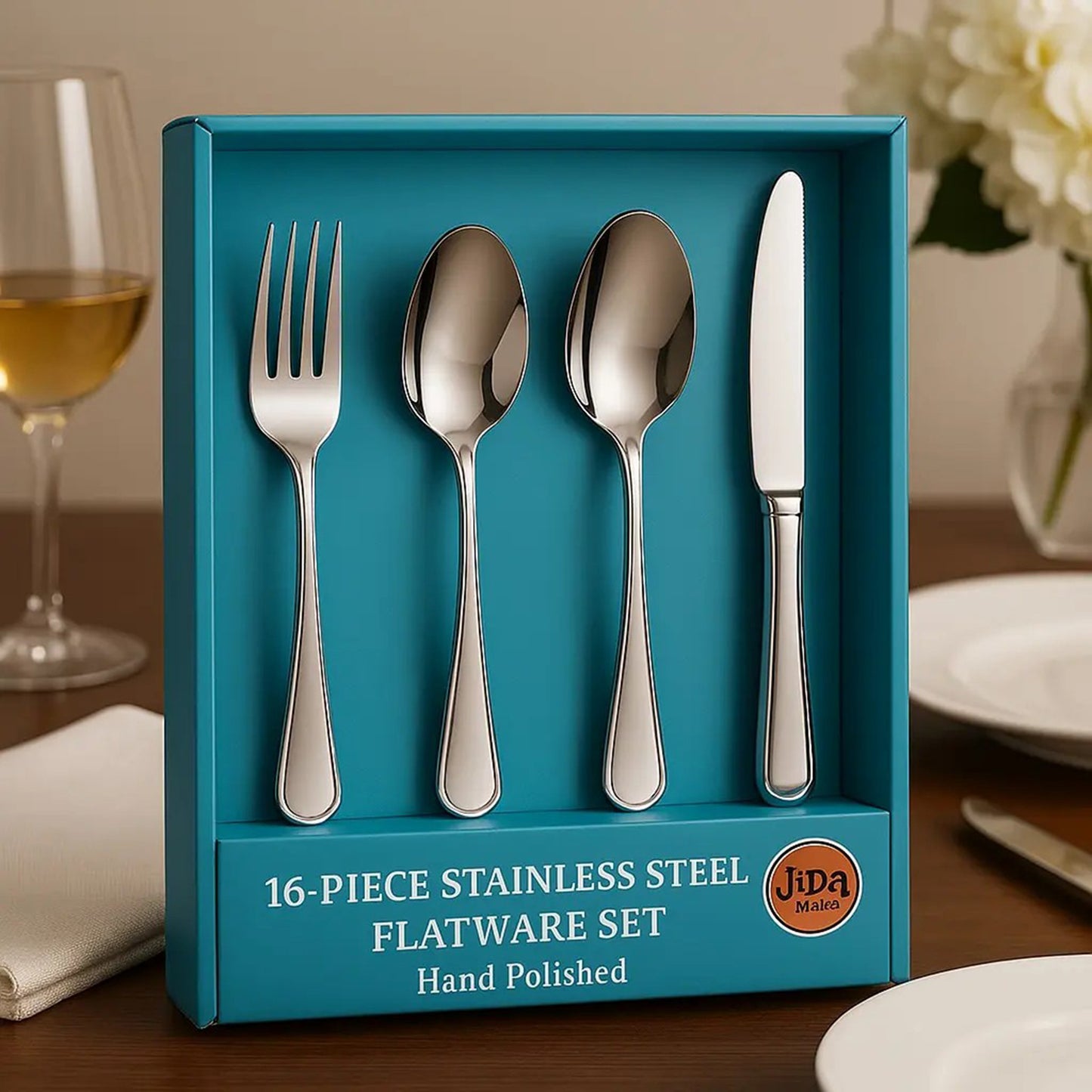 16-Piece Luxury Silverware Set – Stainless Steel Flatware for 4