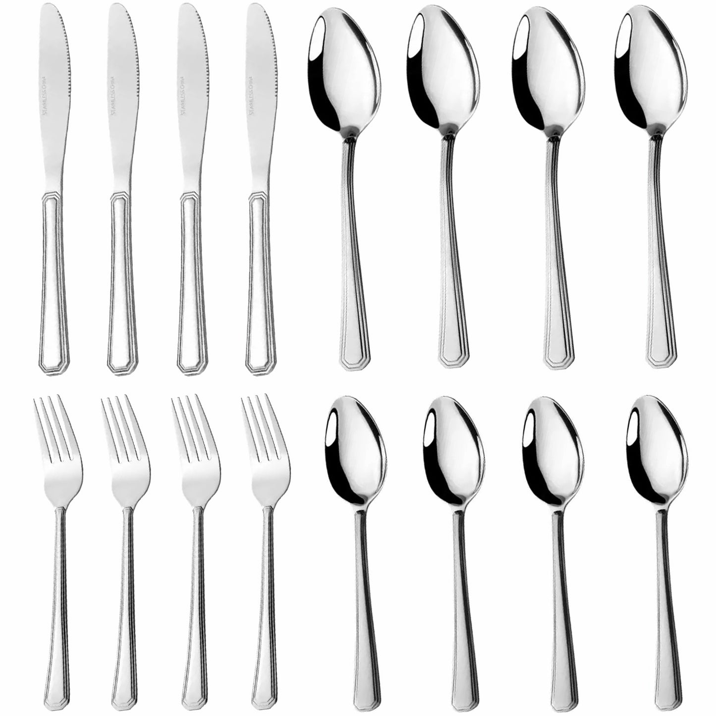 16-Piece Luxury Silverware Set – Stainless Steel Flatware for 4