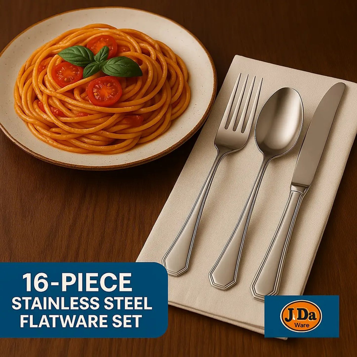 16-Piece Luxury Silverware Set – Stainless Steel Flatware for 4